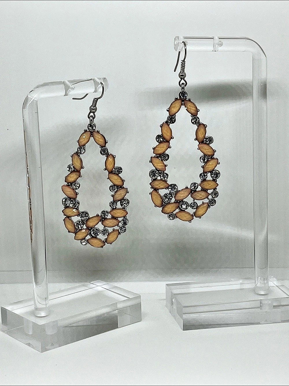 Beaded Teardrop Earrings in Peach & Silver